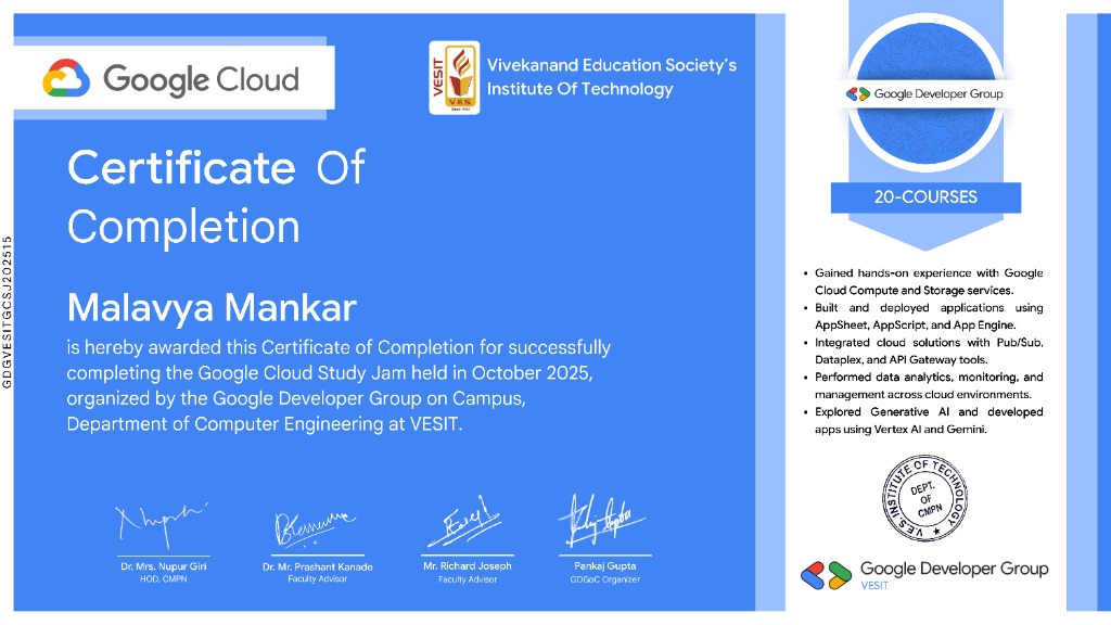 Google Cloud Study Jam certificate